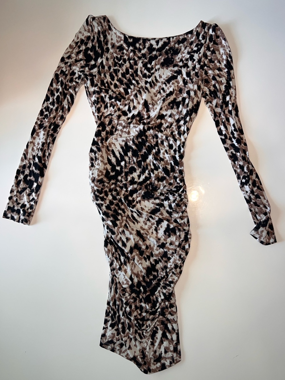 Tart leopard ruched midi dress with shelf bra